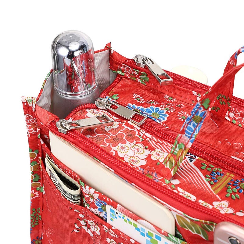 BTSKY Printing Handbag Organizers Inside Purse Insert-High Capacity 13 Pockets Bag Tote Organizer with Handle Fashion Style (Festive Flower) - Image 5